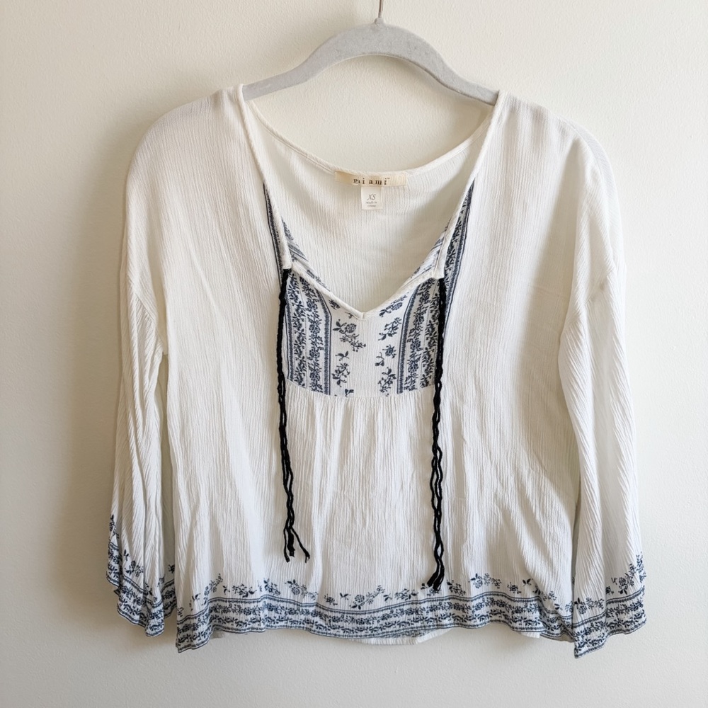 Miami Boho Peasant Top With Printed Floral Detail